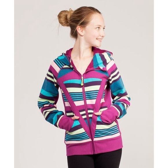 Ivivva Hoodie sz 14 Girl's Hoodie Striped Sweatshirt Thumb Holes Full Zip Hoodie - Picture 1 of 10